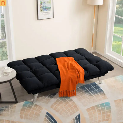Mattress Foam 2-Seat Sofa Bed Corduroy Black Adjustable 67in