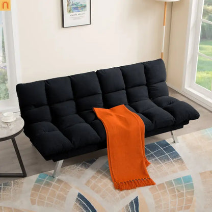 Mattress Foam 2-Seat Sofa Bed Corduroy Black Adjustable 67in