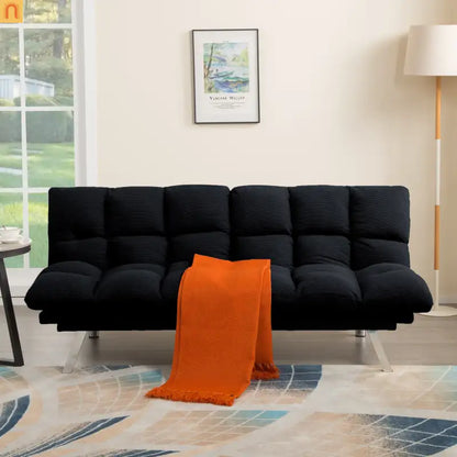 Mattress Foam 2-Seat Sofa Bed Corduroy Black Adjustable 67in