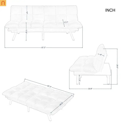 Mattress Foam 2-Seat Sofa Bed Corduroy Black Adjustable 67in