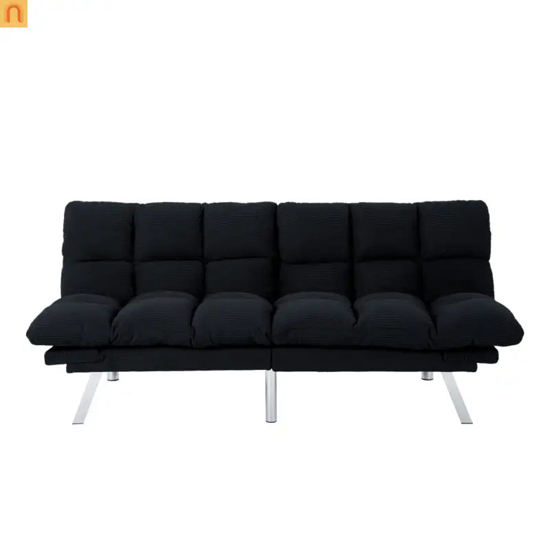 Mattress Foam 2-Seat Sofa Bed Corduroy Black Adjustable 67in