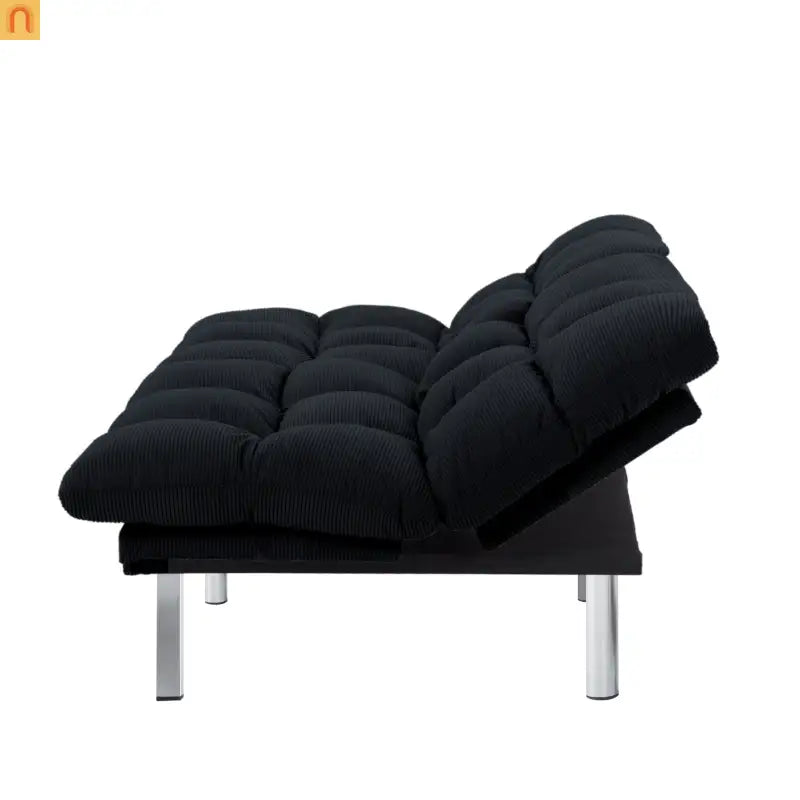 Mattress Foam 2-Seat Sofa Bed Corduroy Black Adjustable 67in
