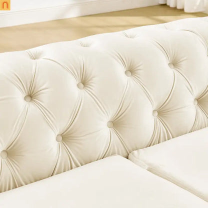 Sofa Chesterfield Velvet Beige 5-Seat Gold Accents 2-Piece