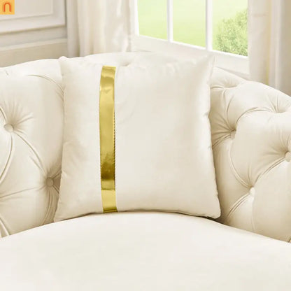 Sofa Chesterfield Velvet Beige 5-Seat Gold Accents 2-Piece