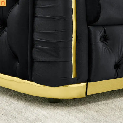 Loveseat Chesterfield Velvet Black Tufted Gold Steel Accents