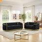 Loveseat Chesterfield Velvet Black Tufted Gold Steel Accents