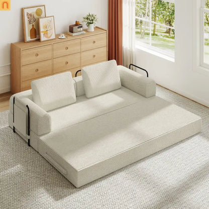 Sofa Bed Convertible Corduroy Beige 3-Seat Foldable Sleeper 78in