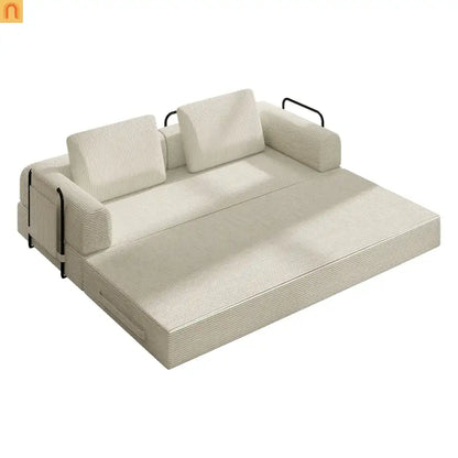 Sofa Bed Convertible Corduroy Beige 3-Seat Foldable Sleeper 78in