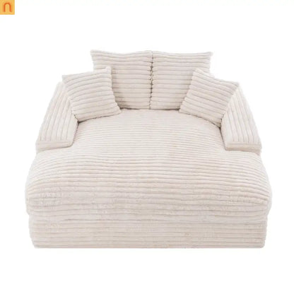 Sofa Chaise Corduroy Beige Queen Sleeper 500 lb No Assembly