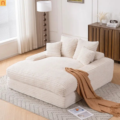 Sofa Chaise Corduroy Beige Queen Sleeper 500 lb No Assembly