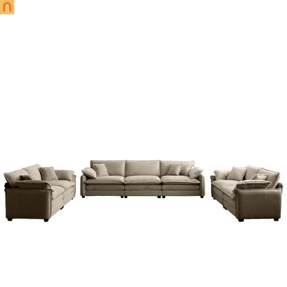 Sofa Set Deep Seat Corduroy Tan 7-Seat 3-Piece Retro Style