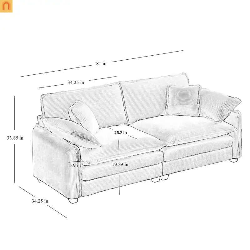 Sofa Set Deep Seat Corduroy Tan 7-Seat 3-Piece Retro Style