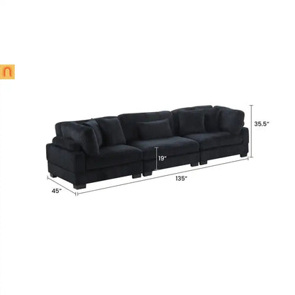 Sofa Modular Corduroy Black 4-Seat Ottoman Living Room Set