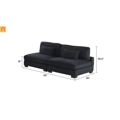 Sofa Modular Corduroy Black 4-Seat Ottoman Living Room Set