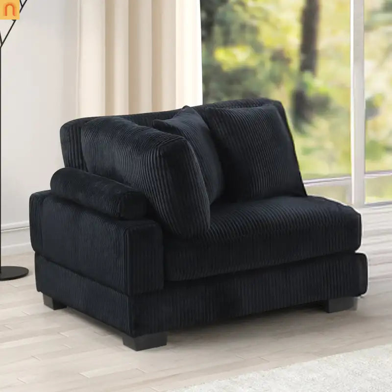 Sofa Modular Corduroy Black 4-Seat Ottoman Living Room Set