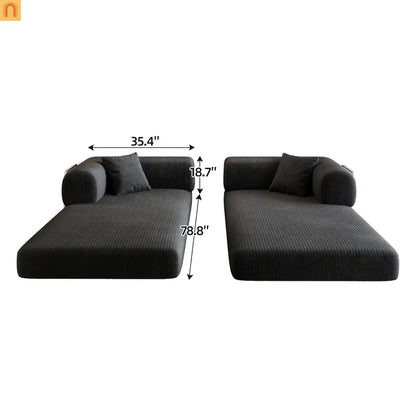 Sofa Convertible Corduroy Black Modular 78in No Assembly