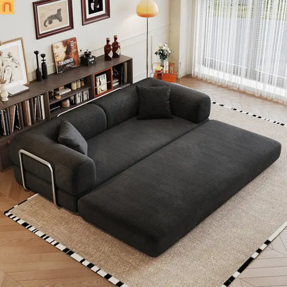 Sofa Convertible Corduroy Black Modular 78in No Assembly