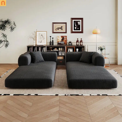 Sofa Convertible Corduroy Black Modular 78in No Assembly