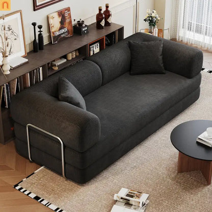 Sofa Convertible Corduroy Black Modular 78in No Assembly