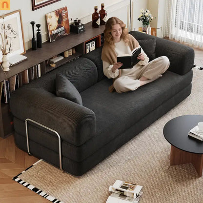 Sofa Convertible Corduroy Black Modular 78in No Assembly