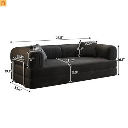 Sofa Convertible Corduroy Black Modular 78in No Assembly