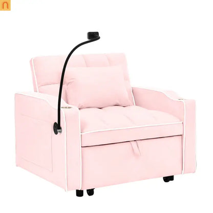 Sofa Bed Chair Convertible Velvet Pink Pull-Out Twin USB