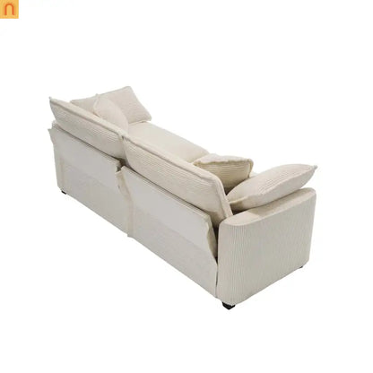 Sofa Set Corduroy Beige Deep Seat 2-Piece Retro Modern