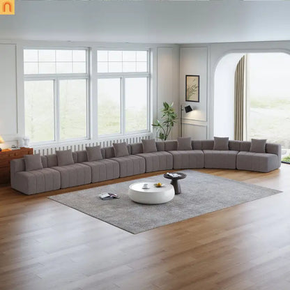 Sofa Curved Modular Chenille Gray 8-Seat No Assembly