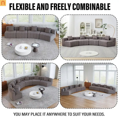 Sofa Curved Modular Chenille Gray 8-Seat No Assembly