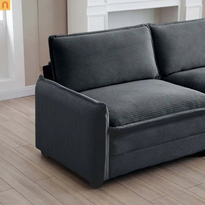 Sofa Set Deep Seat Corduroy Gray 7-Seat 3-Piece Retro Style