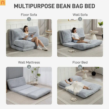 Mattress Floor Sofa Plush Light Gray Folding 12in 528 lb No Assembly