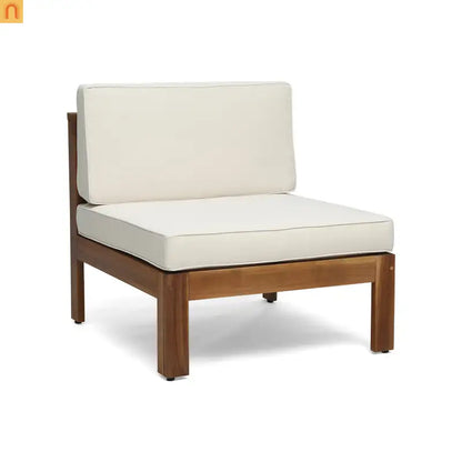 Outdoor Sofa Set Acacia Wood Teak Beige Cushions 5-Piece