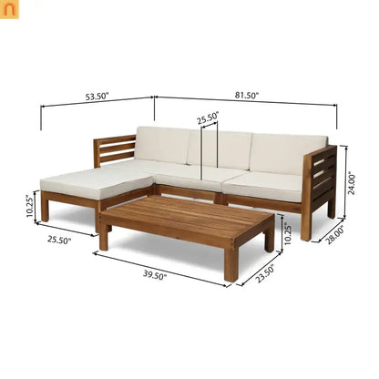 Outdoor Sofa Set Acacia Wood Teak Beige Cushions 5-Piece