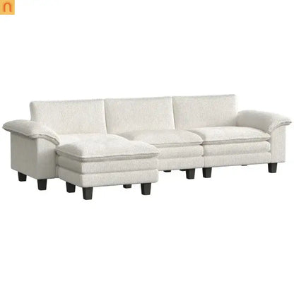 Sofa L-Shape Corduroy Beige 4-Seat with Ottoman 124.4in