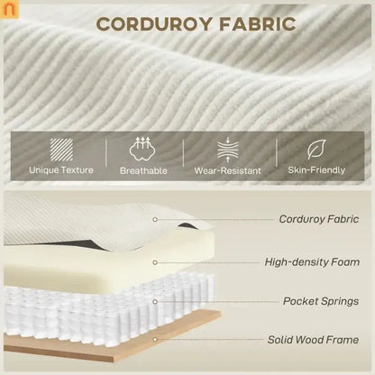 Sofa L-Shape Corduroy Beige 4-Seat with Ottoman 124.4in
