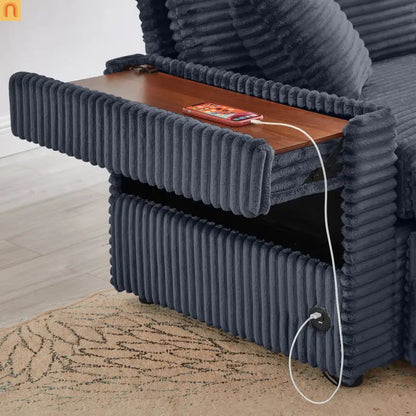 Sofa L-Shape Corduroy Dark Gray USB Charging Storage Ottoman