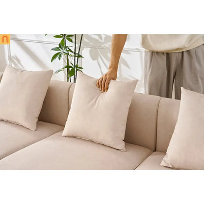 Sofa L-Shape Modular Velvet Beige 4-Seat Pocket Spring 118in