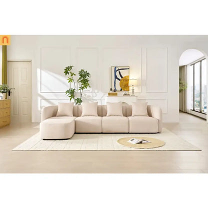 Sofa L-Shape Modular Velvet Beige 4-Seat Pocket Spring 118in
