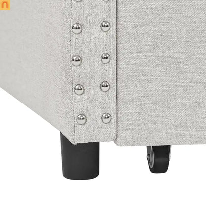 Daybed Twin Linen Beige Button Tufted Drawers 500 lb