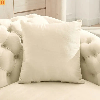 Loveseat Chesterfield Velvet Beige Tufted Gold Steel Accents