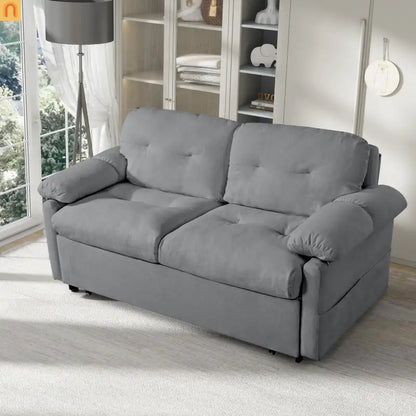 Sofa Bed Convertible Chenille Gray Queen Sleeper Storage Pockets 71in