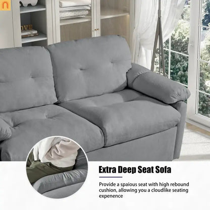 Sofa Bed Convertible Chenille Gray Queen Sleeper Storage Pockets 71in