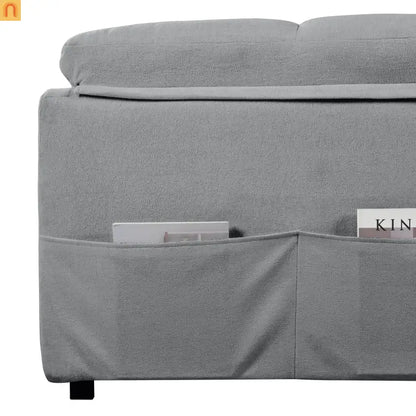 Sofa Bed Convertible Chenille Gray Queen Sleeper Storage Pockets 71in