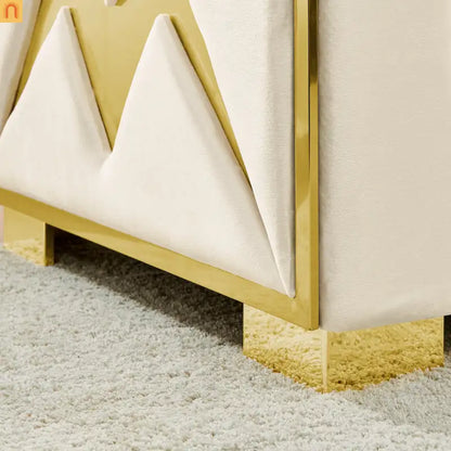 Sofa Mid-Century Velvet Beige 3-Seat Gold Hardware 81in