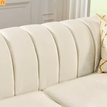 Sofa Mid-Century Velvet Beige 3-Seat Gold Hardware 81in