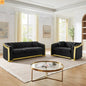 Sofa Chesterfield Velvet Black 2-Piece Tufted Gold Accents