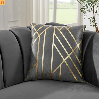 Sofa Mid-Century Velvet Gray 3-Seat Gold Hardware 81in