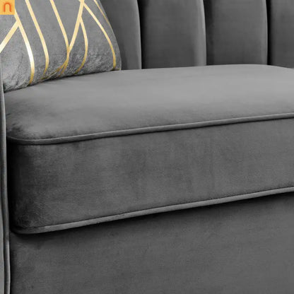 Sofa Mid-Century Velvet Gray 3-Seat Gold Hardware 81in