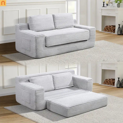 Sofa Bed Convertible Corduroy Gray 2-Seat Floor Bed 70in No Assembly