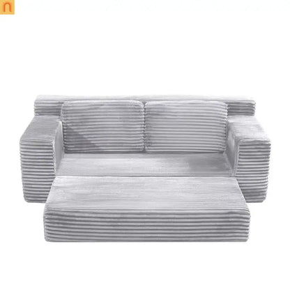 Sofa Bed Convertible Corduroy Gray 2-Seat Floor Bed 70in No Assembly